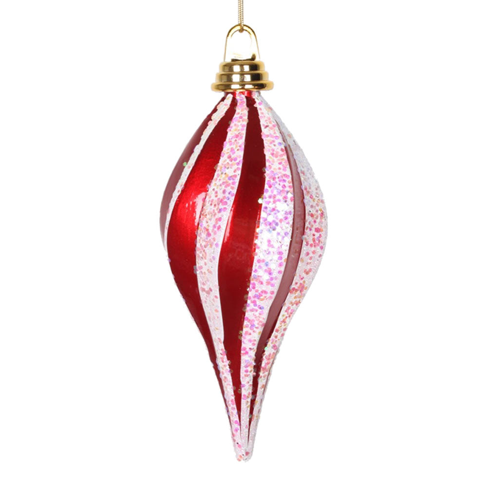 Vickerman 8″ Red-White Candy Glitter Swirl Drop - M132573