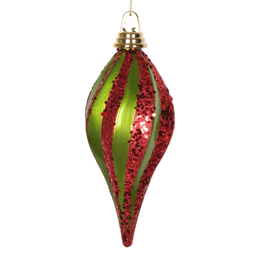 Vickerman 8″ Lime-Red Candy Glitter Swirl Drop - M132574