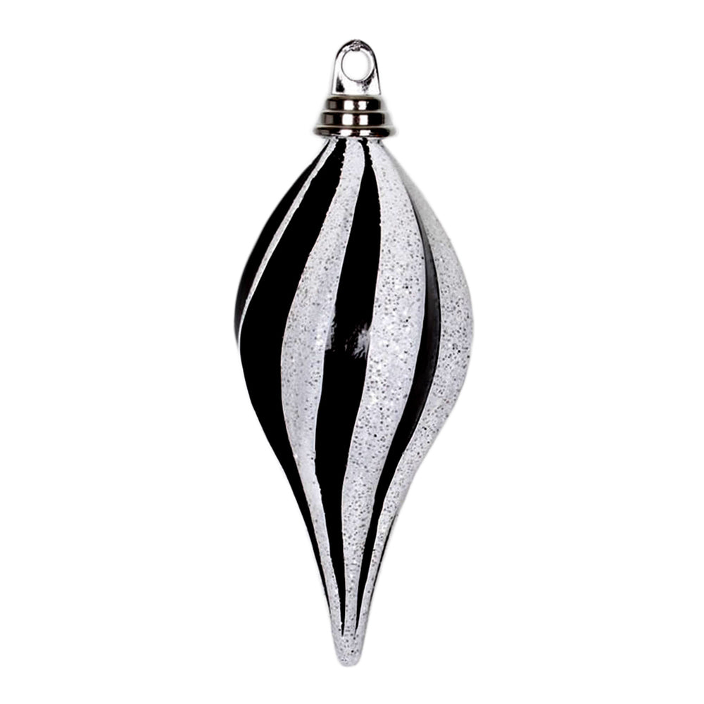 Vickerman 8″ Black-White Candy Glitter Swirl Drop - M132577
