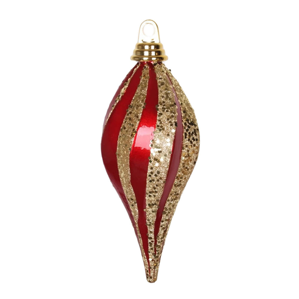 Vickerman 8″ Red-Gold Candy Glitter Swirl Drop - M132586