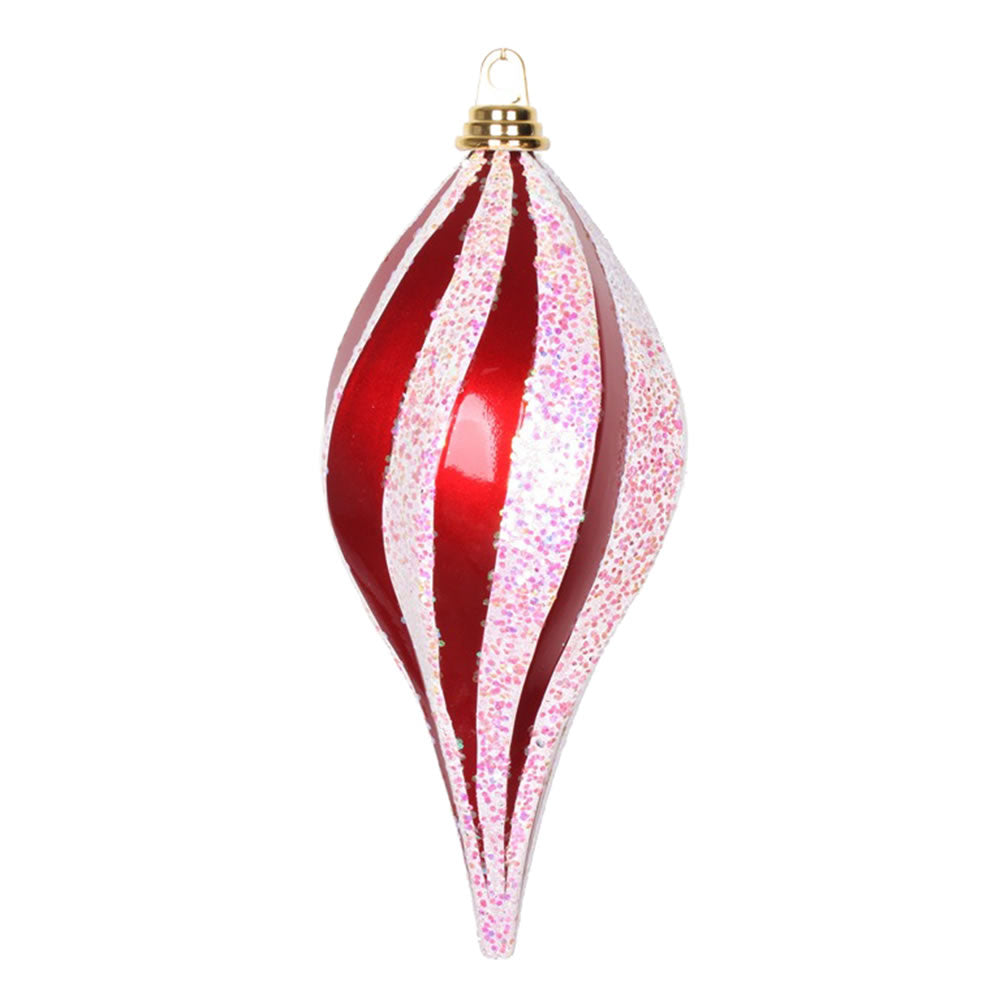 Vickerman 12″ Red-White Candy Glitter Swirl Drop - M132673
