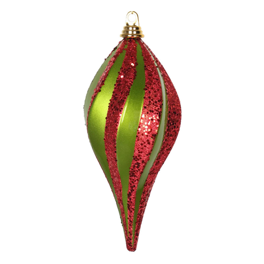 Vickerman 12″ Lime-Red Candy Glitter Swirl Drop - M132674