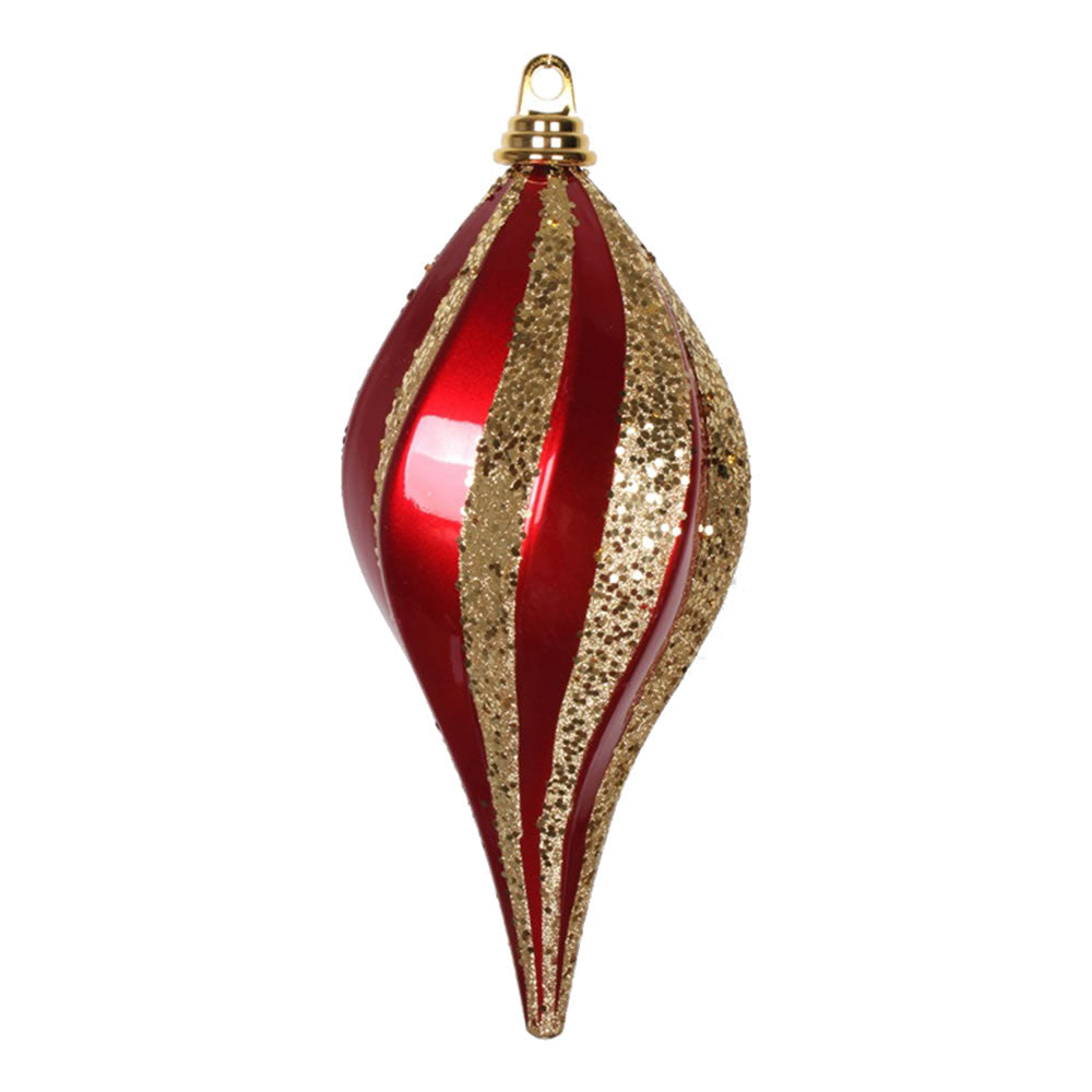Vickerman 12″ Red-Gold Candy Glitter Swirl Drop - M132686