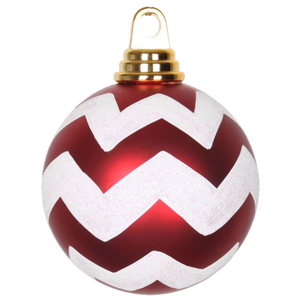 Vickerman 4″ Red-Wht Matte-Glitt Chevron Ball 4/Bx - M143373
