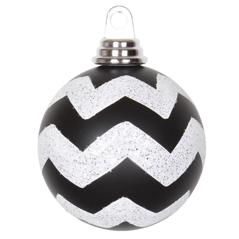 Vickerman 4″ Black-Wht Matt-Glit Chevron Ball 4/Bx - M143377