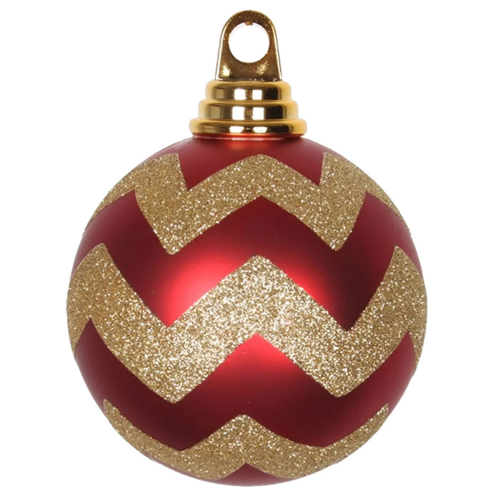 Vickerman 4″ Red-Gold Matt-Glitt Chevron Ball 4/Bx - M143386