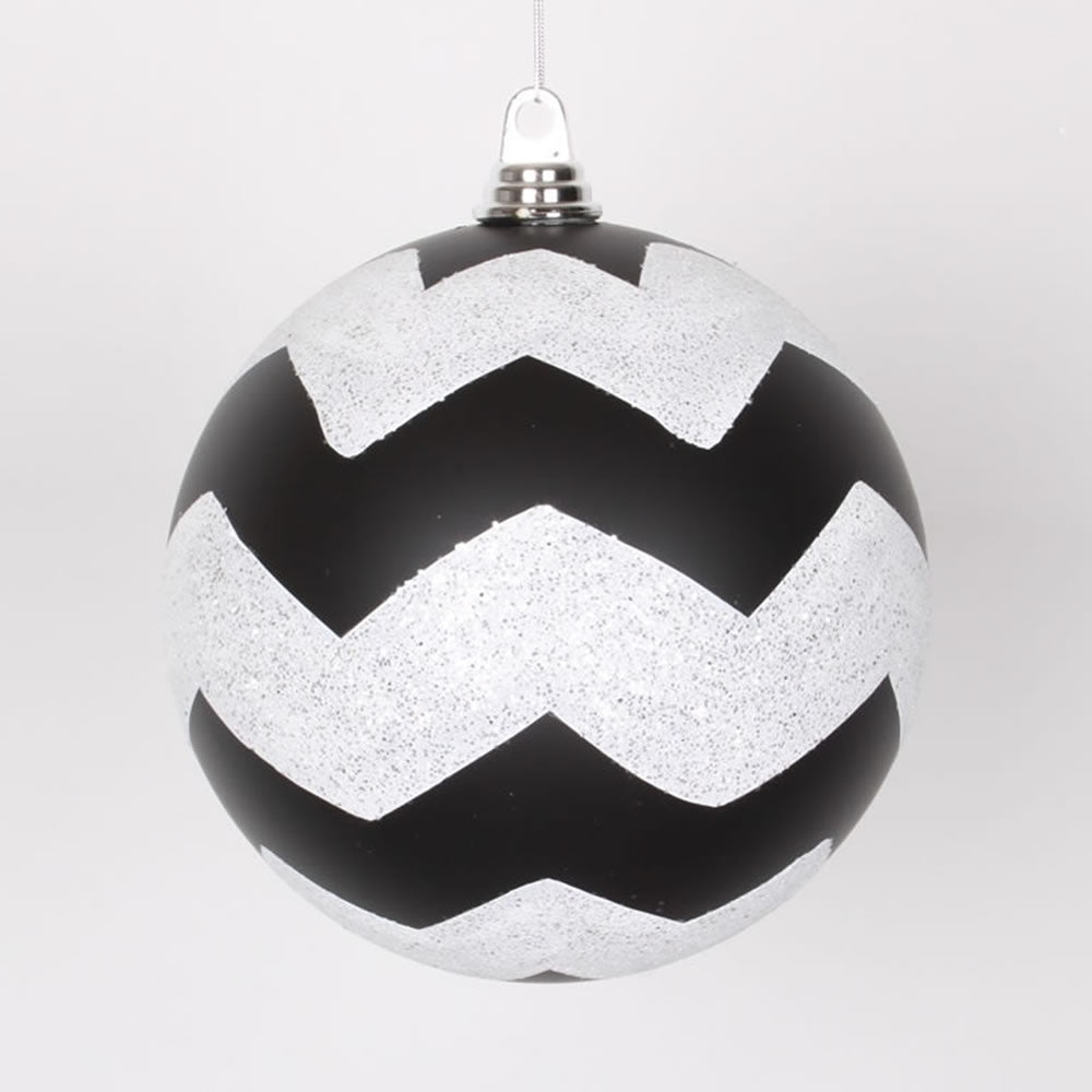 Vickerman 8″ Black-White Matte-Glitt Chevron Ball - M143877