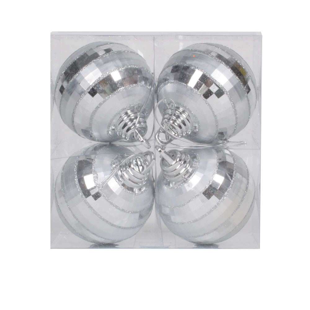 Vickerman 4″ Silver Shiny-Matte Mirror Ball 4/Box - M151407