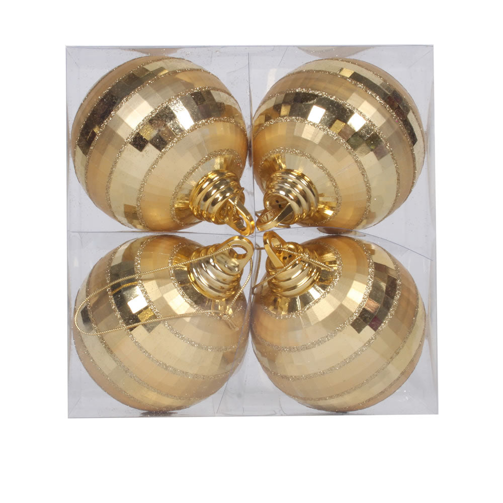Vickerman 4″ Gold Shiny-Matte Mirror Ball 4/Box - M151408