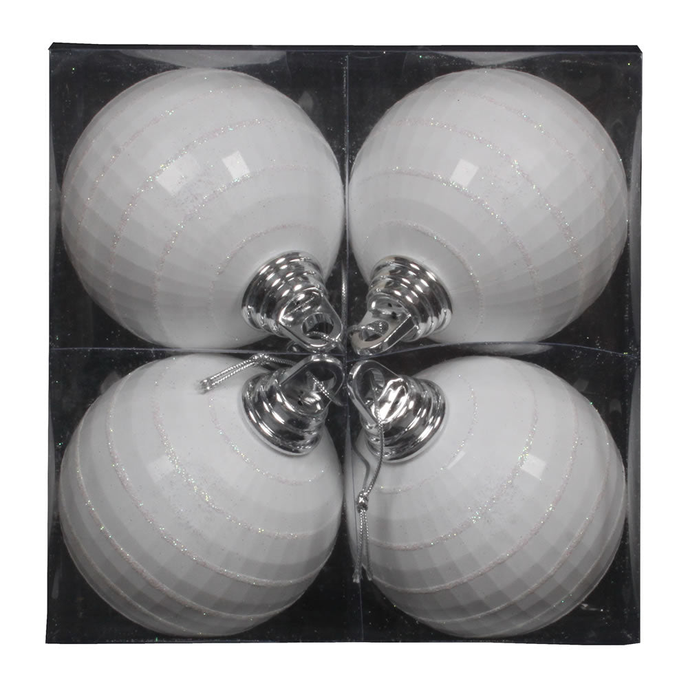 Vickerman 4” White Shiny-Matte Mirror Ball 4/Box - M151411