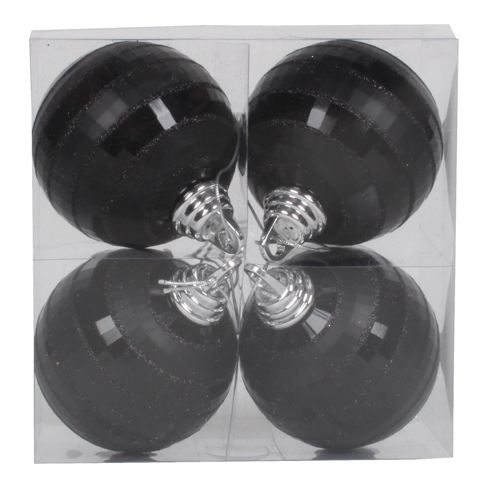 Vickerman 4″ Black Shiny-Matte Mirror Ball 4/Box - M151417