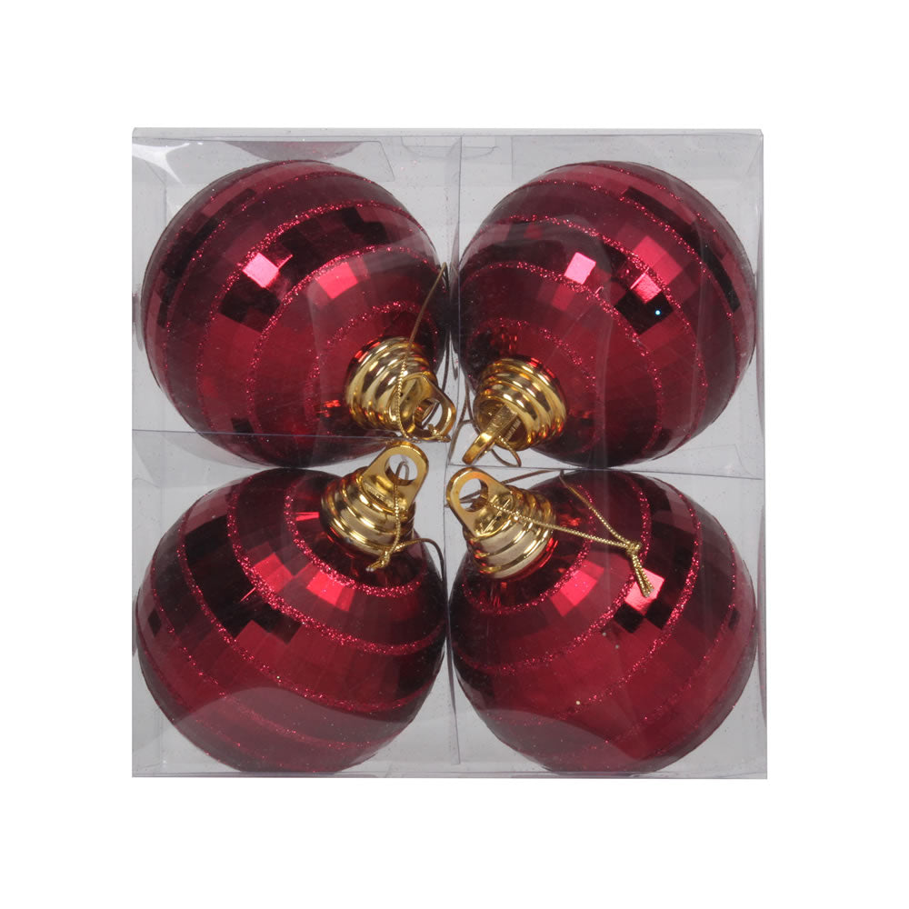 Vickerman 4” Burgundy Shiny-Matte Mirror Ball 4/Bx - M151465