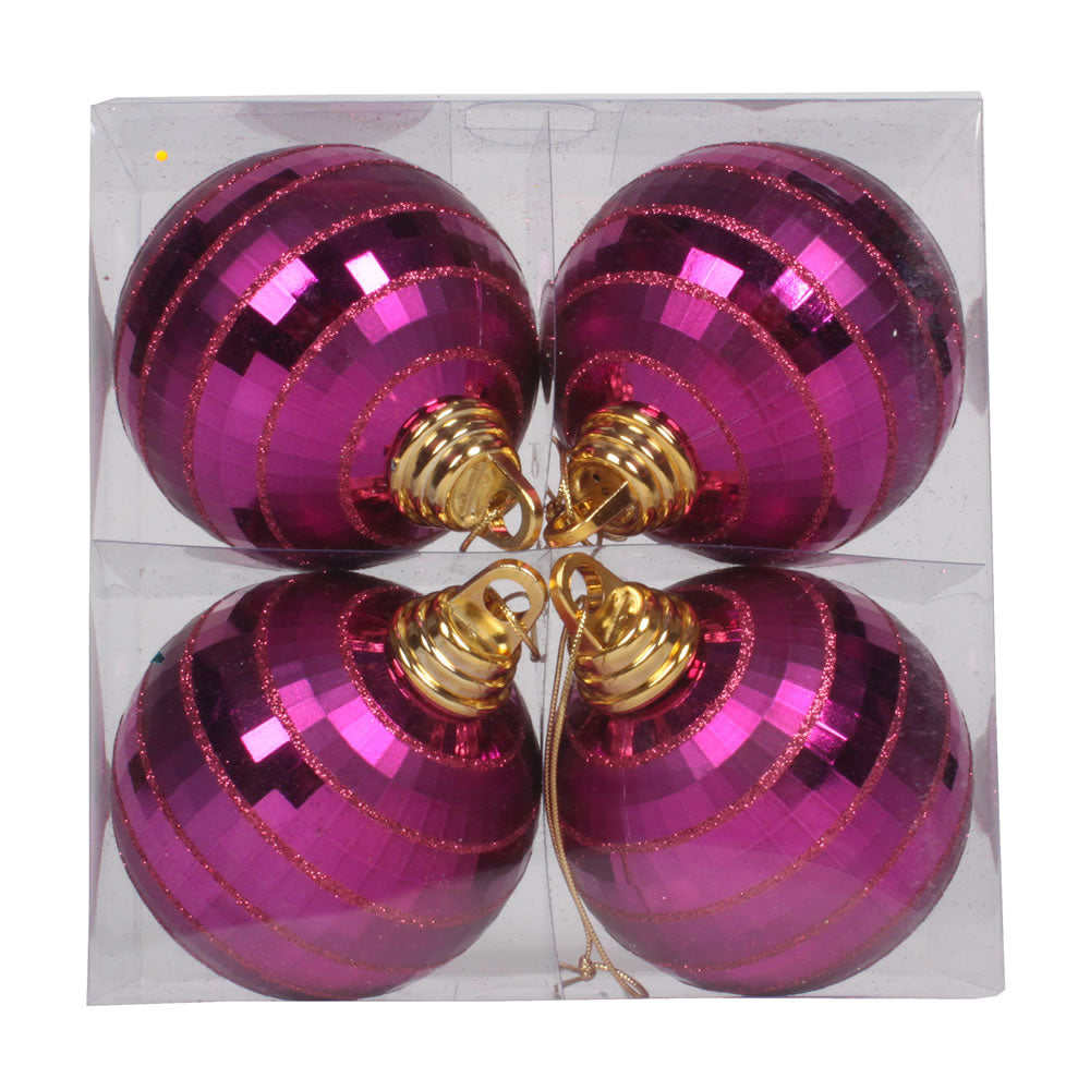Vickerman 4” Fuchsia Shiny-Matte Mirror Ball 4/Bx - M151470