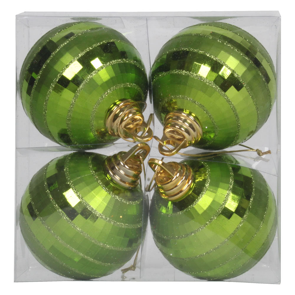Vickerman 4” Lime Grn Shiny-Matte Mirror Ball 4/Bx - M151473
