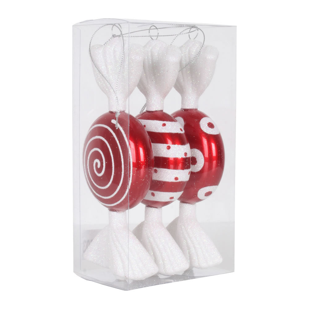 Vickerman 7″ Red-White Candy Glitter 3/Box - M152503