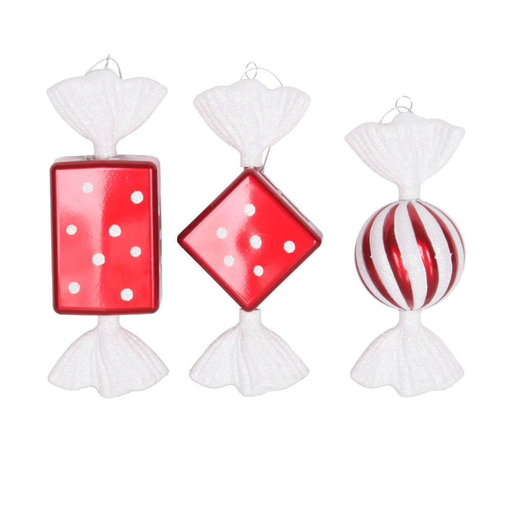 Vickerman 8″ Red-White Candy Glitter 3/Box - M152603