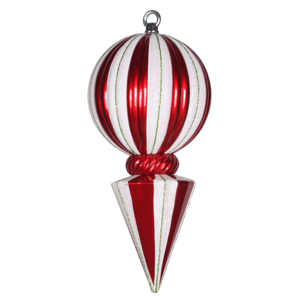 Vickerman 12″ Red-White Striped Ball Finial - M153401