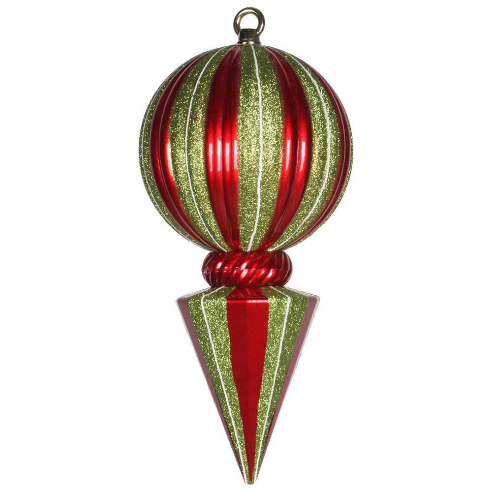 Vickerman 12″ Red-Lime Striped Ball Finial - M153403