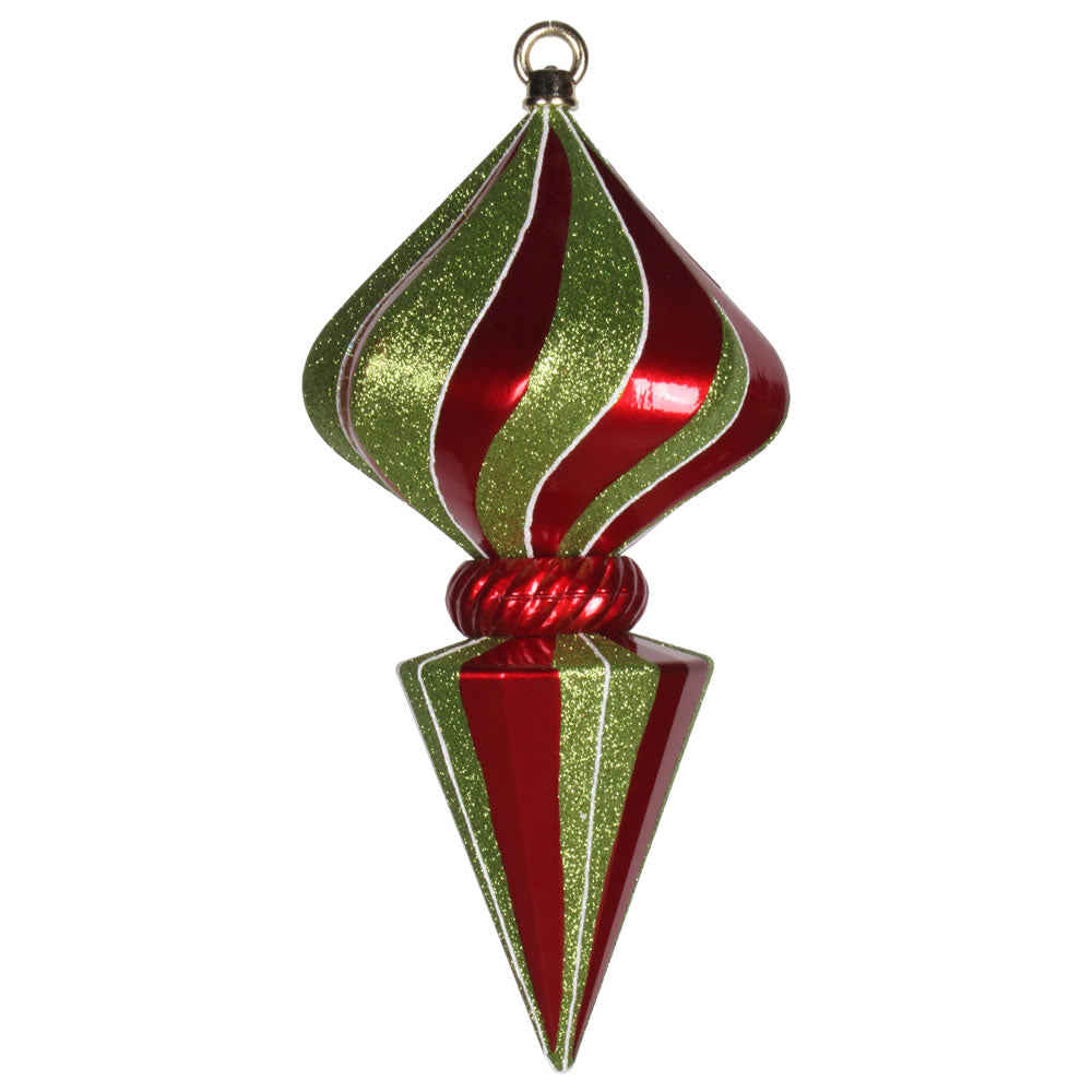 Vickerman 12″ Red-Lime Striped Diamond Finial - M153503