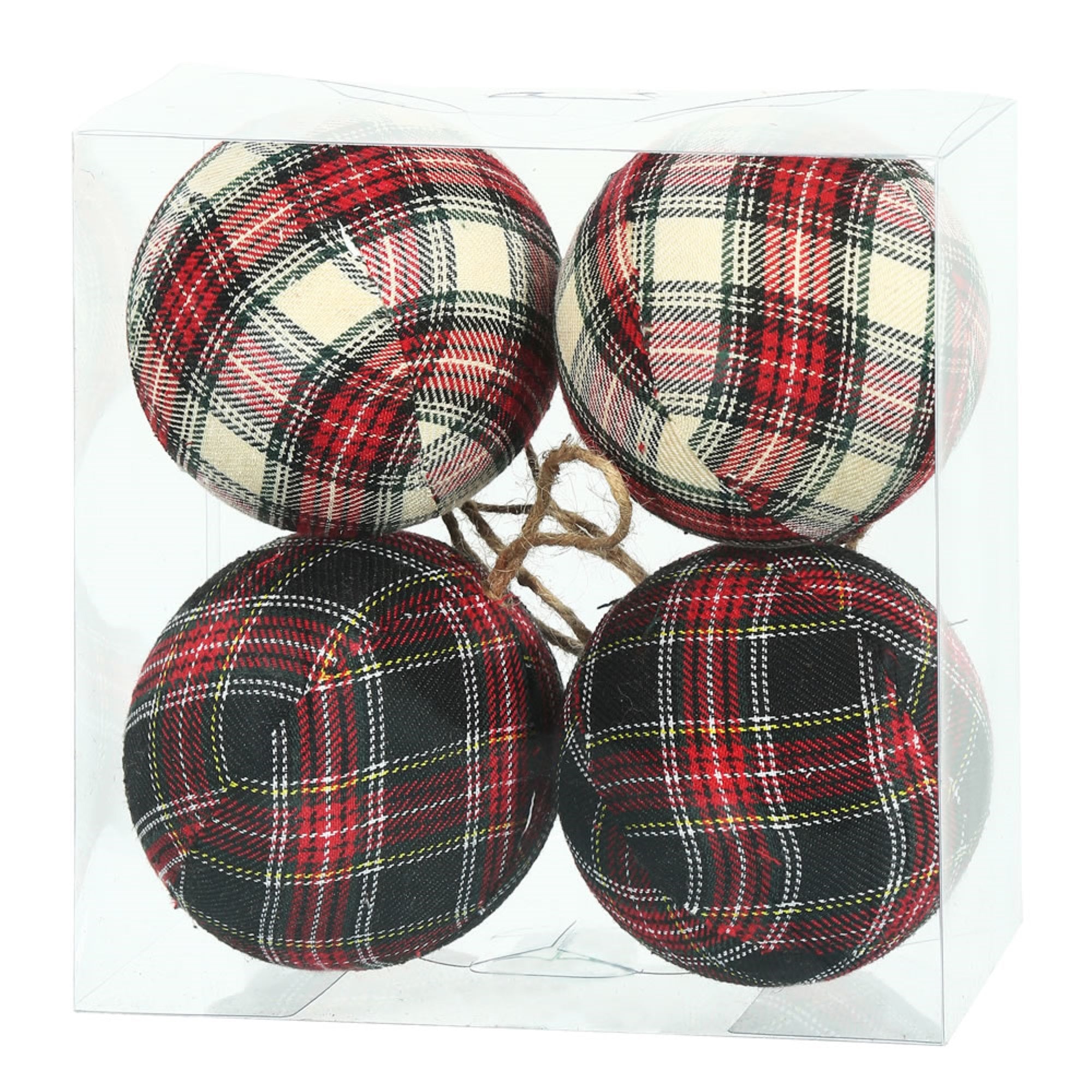 6” Red/Black Fabric Plaid Ball 2/Box