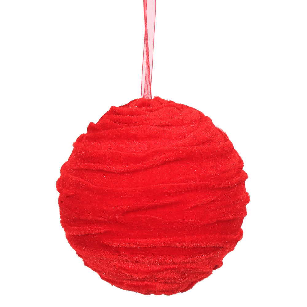 Vickerman 4.75” Red Gathered Cloth Ball 3/Bag - M173405