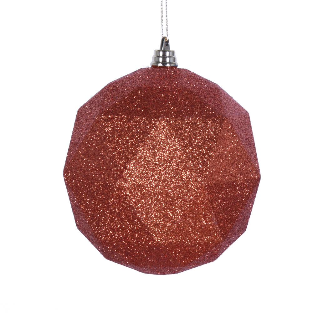 Vickerman 4.75” Burn Orange Glitter Geo Ball 4/Bag - M177318DG