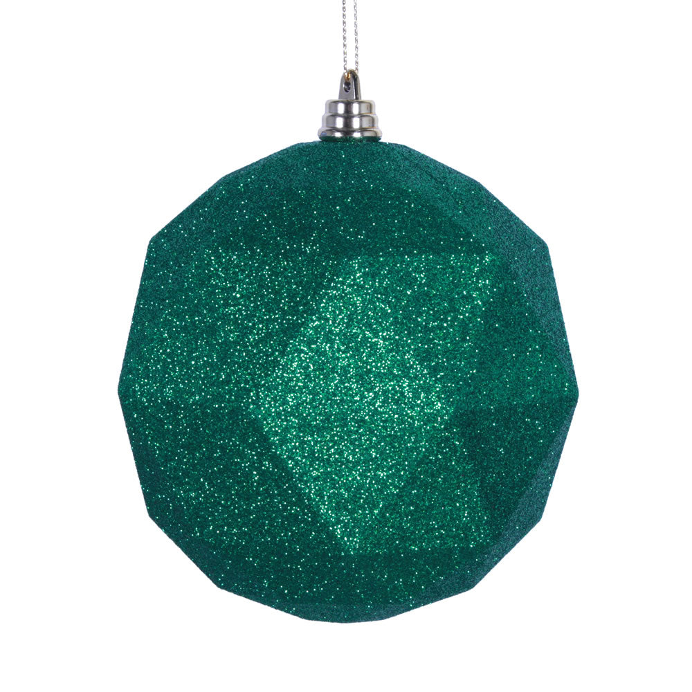 Vickerman 6” Green Glitter Geometric Ball 4/bag - M177404DG