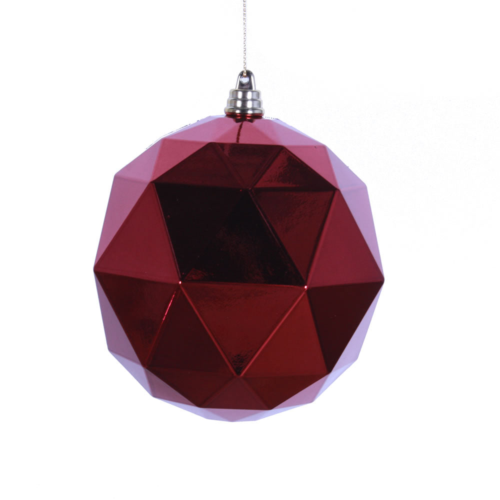 Vickerman 6” Wine Shiny Geometric Ball 4/bag - M177419DS
