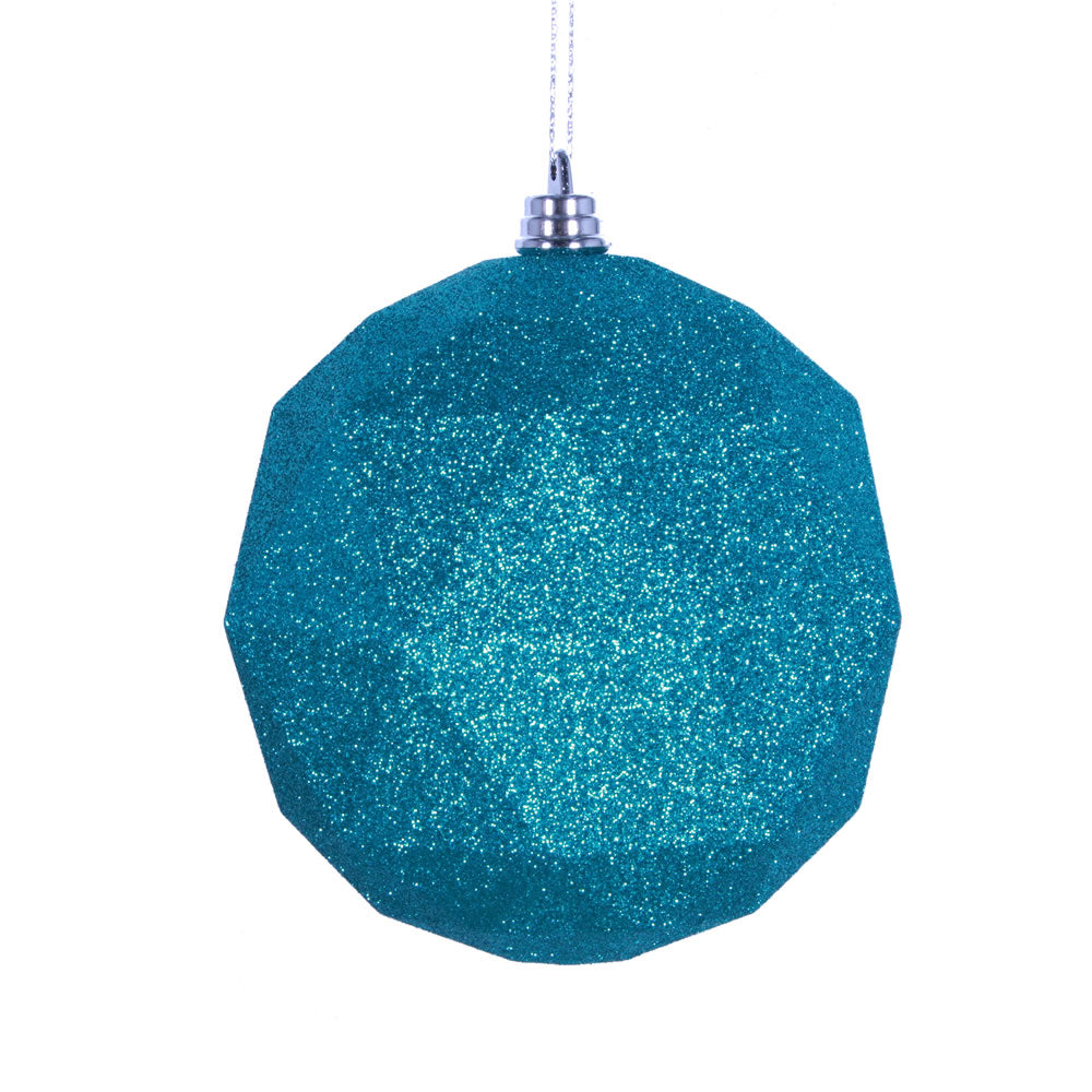 Vickerman 6” Teal Glitter Geometric Ball 4/bag - M177442DG