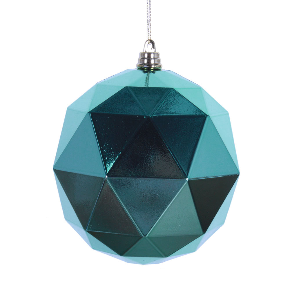 Vickerman 6” Seafoam Green Shiny Geo Ball 4/bag - M177444DS