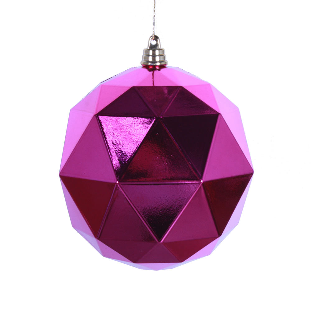 Vickerman 6” Fuchsia Shiny Geometric Ball 4/bag - M177470DS