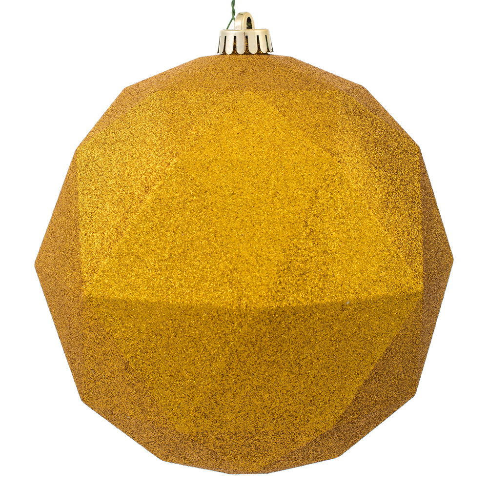 Vickerman 8” Antique Gold Glitter Geometric Ball - M177530DG