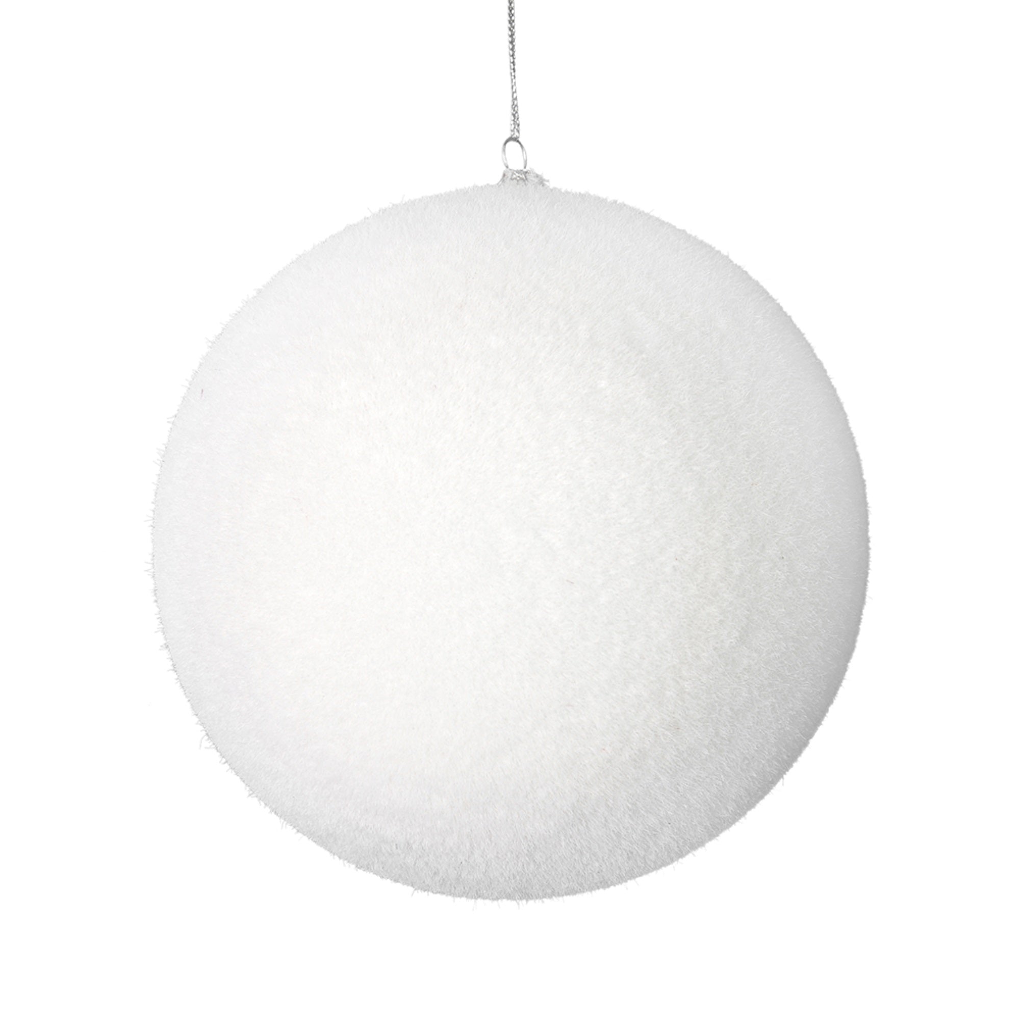 4” White Flocked Ball Ornament 6/Bg