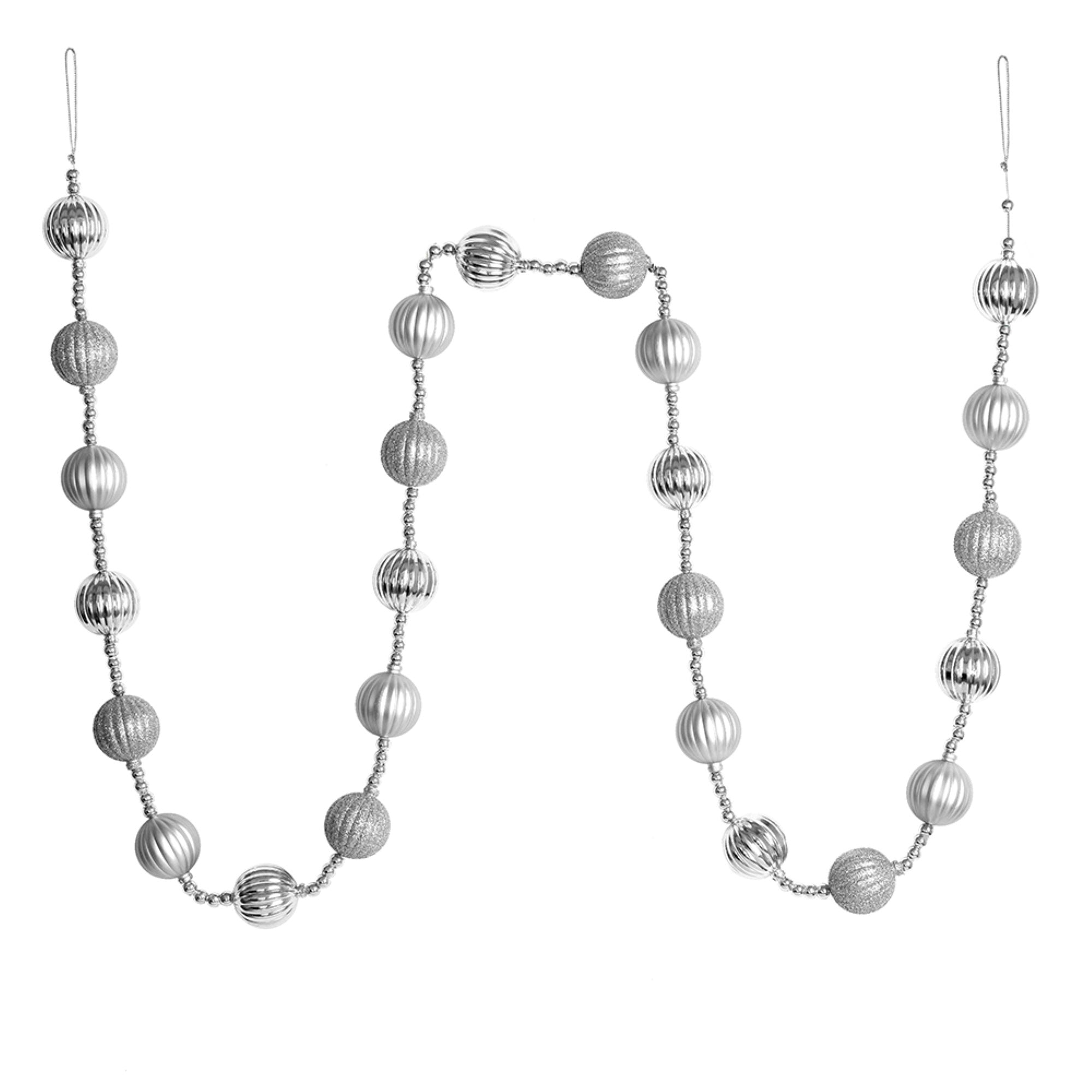 6' Silver Stripe Ball Ornament Garland