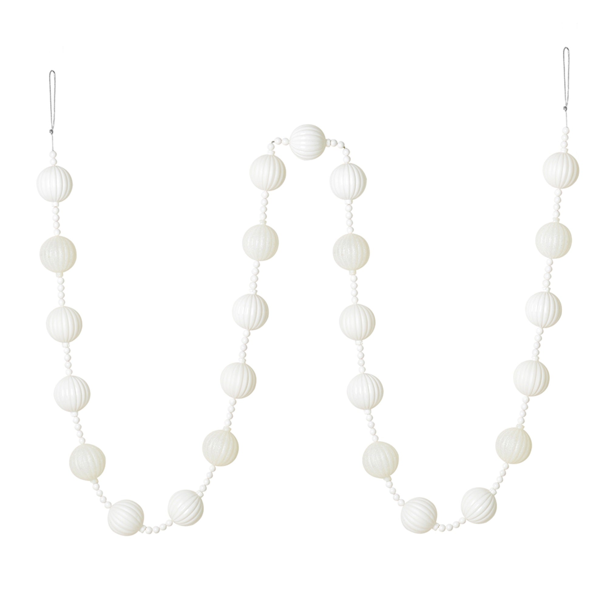 6' White Stripe Ball Ornament Garland