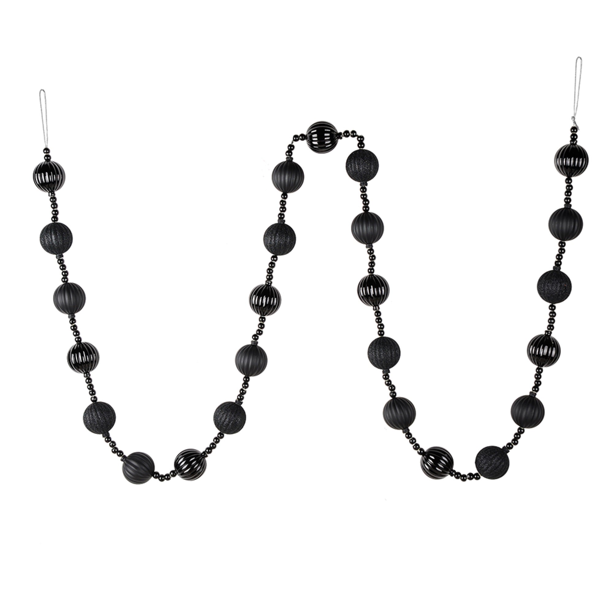 6' Black Stripe Ball Ornament Garland