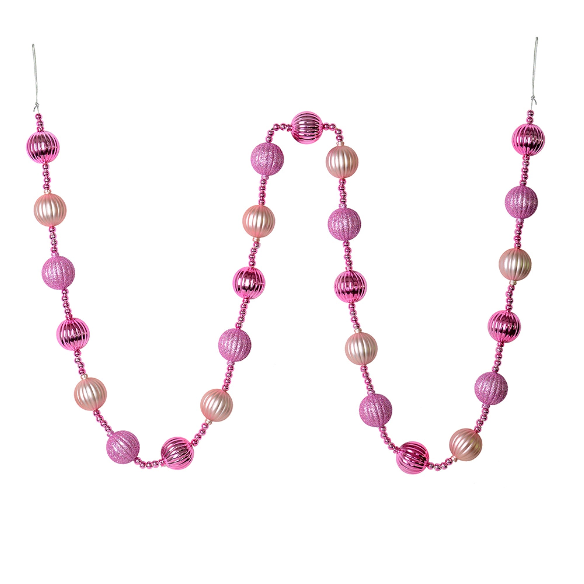 6' Pink Stripe Ball Ornament Garland