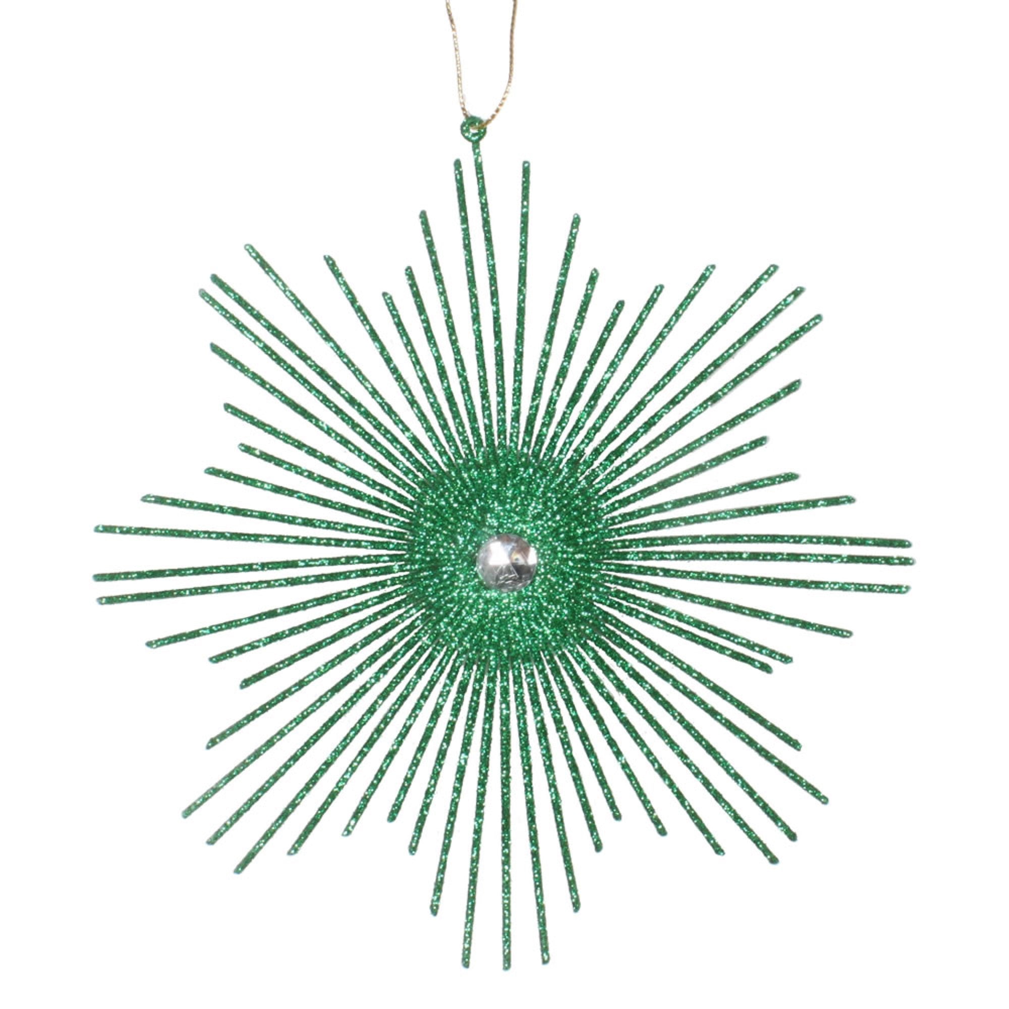 Vickerman 6.5” Green Snowflake Burst Glitter Christmas Ornament 6 per Bag