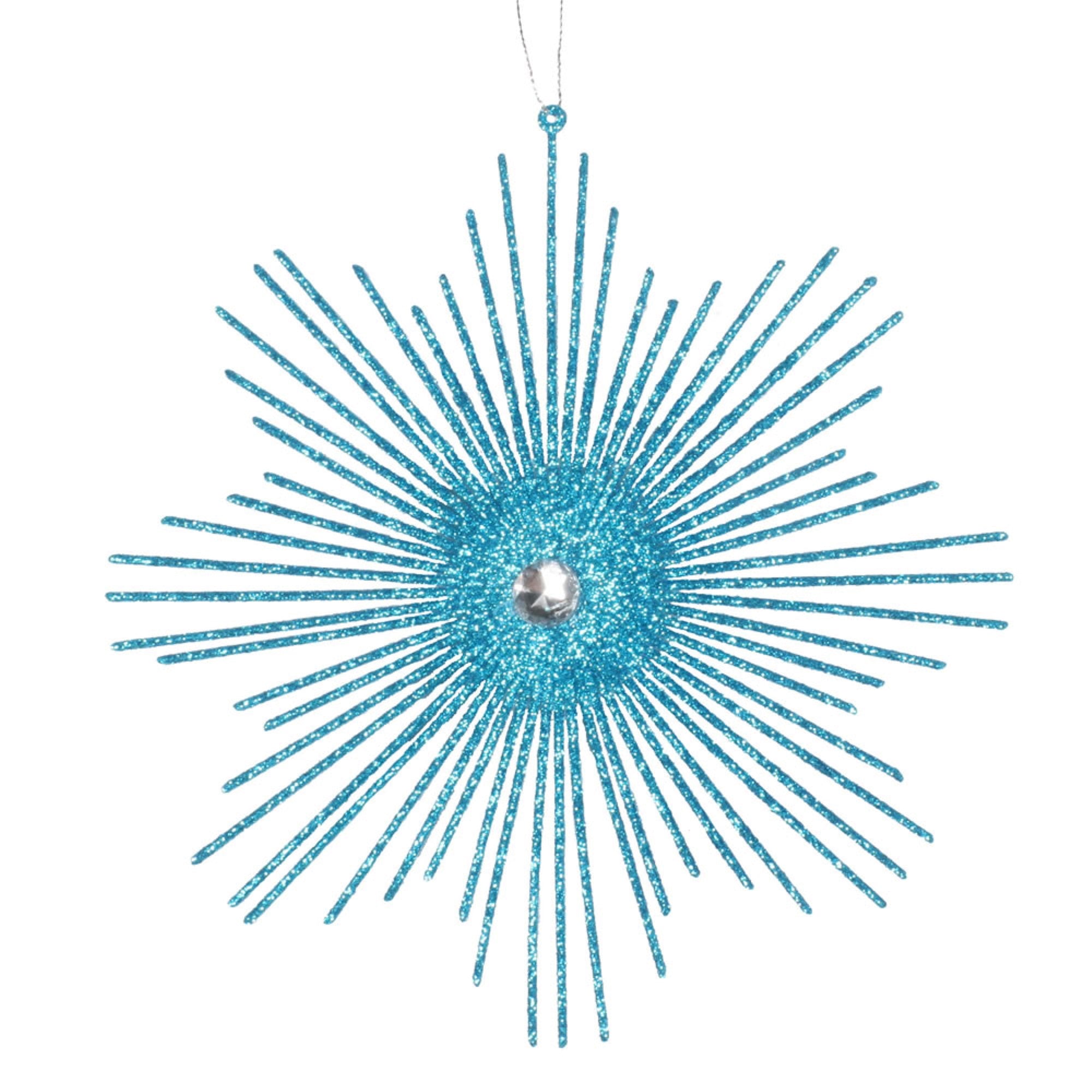Vickerman 6.5” Turquoise Snowflake Burst Glitter Christmas Ornament 6 per Bag
