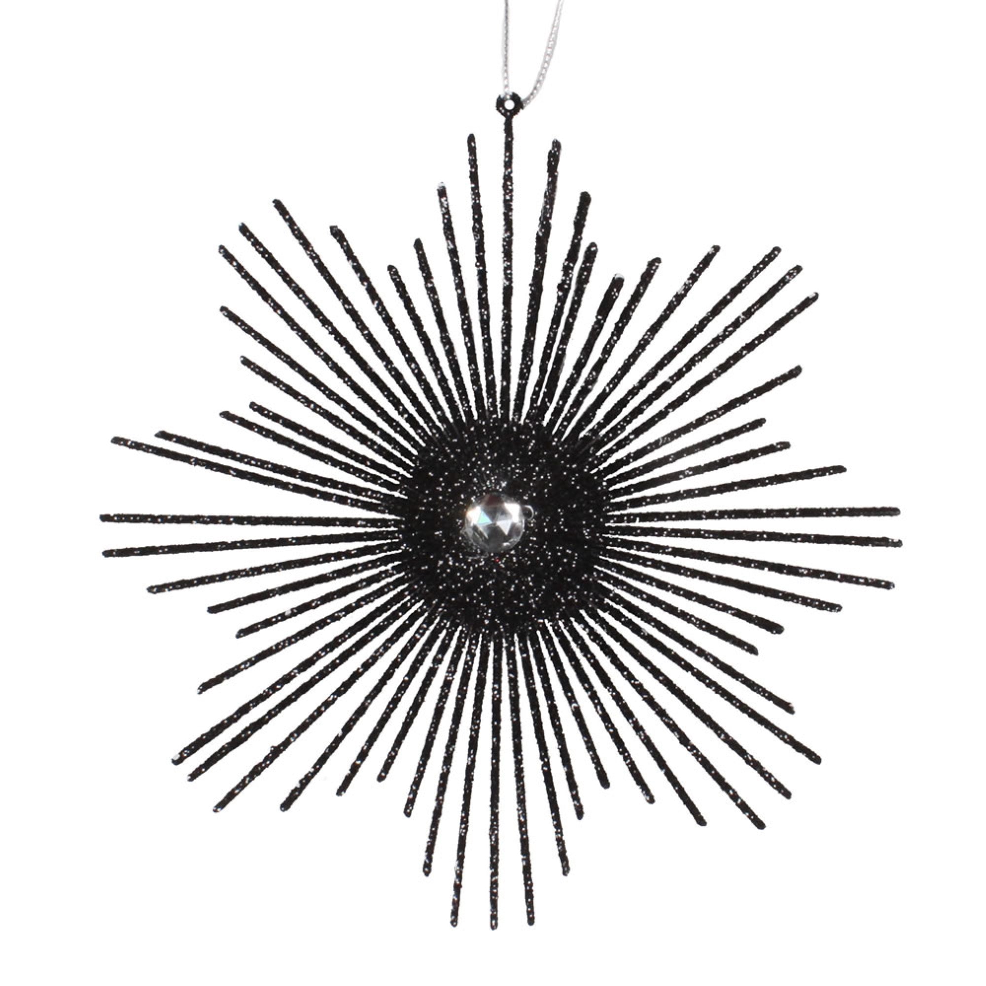6.5” Black Glitt Snowflake Burst 6/Bag
