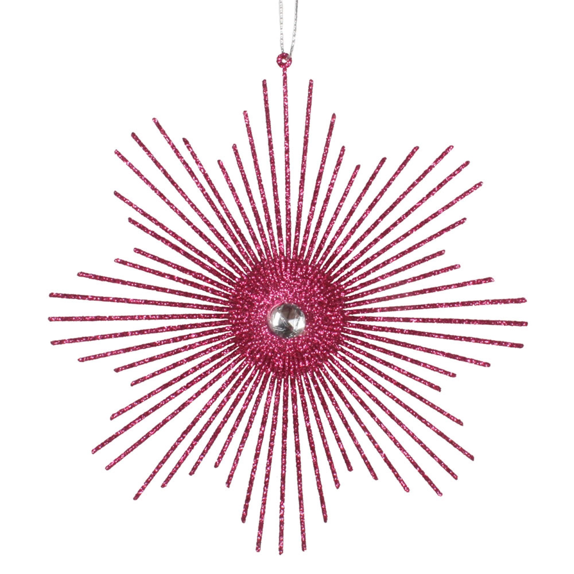 Vickerman 6.5” Fuchsia Snowflake Burst Glitter Christmas Ornament 6 per Bag