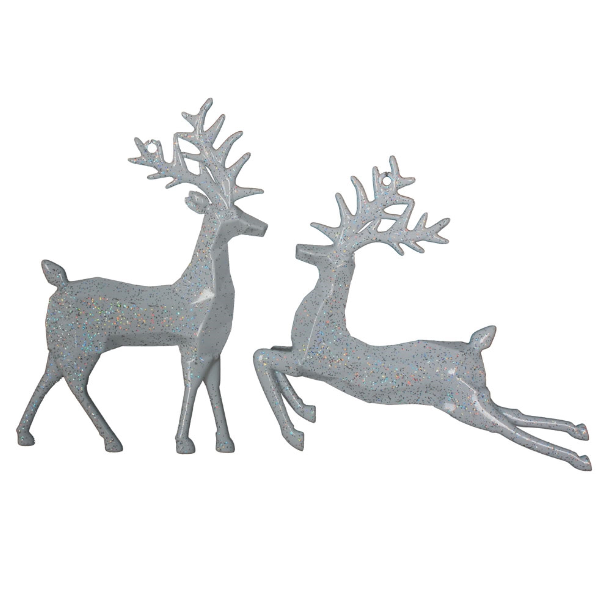 6” White Glitter Deer Ornament 6/Pk