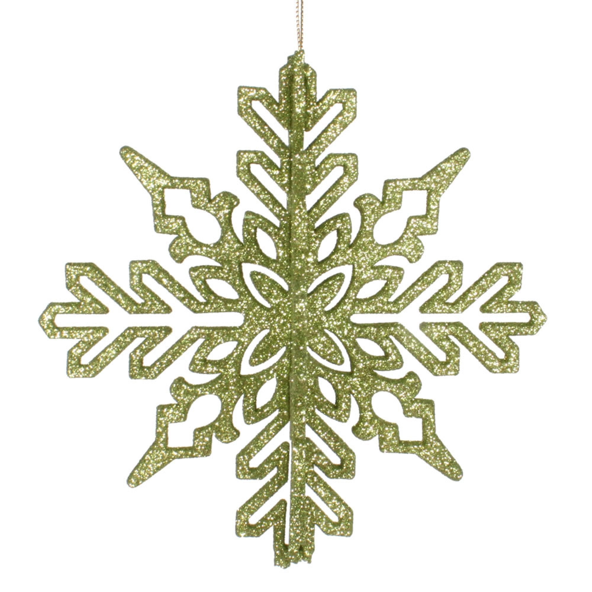 6” Lime 3D Glitter Snowflake 3/Bag