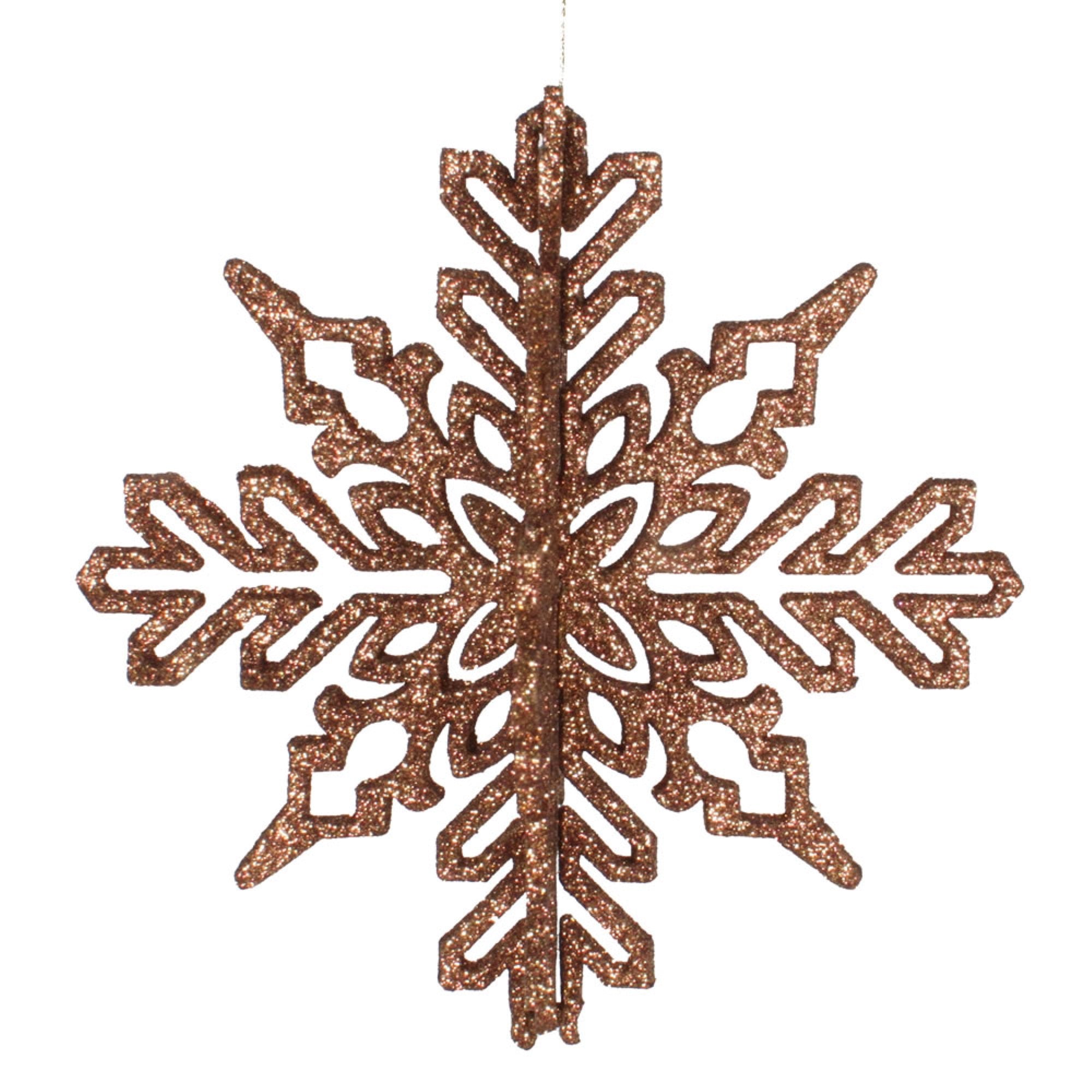 6” Mocha 3D Glitter Snowflake 3/Bag