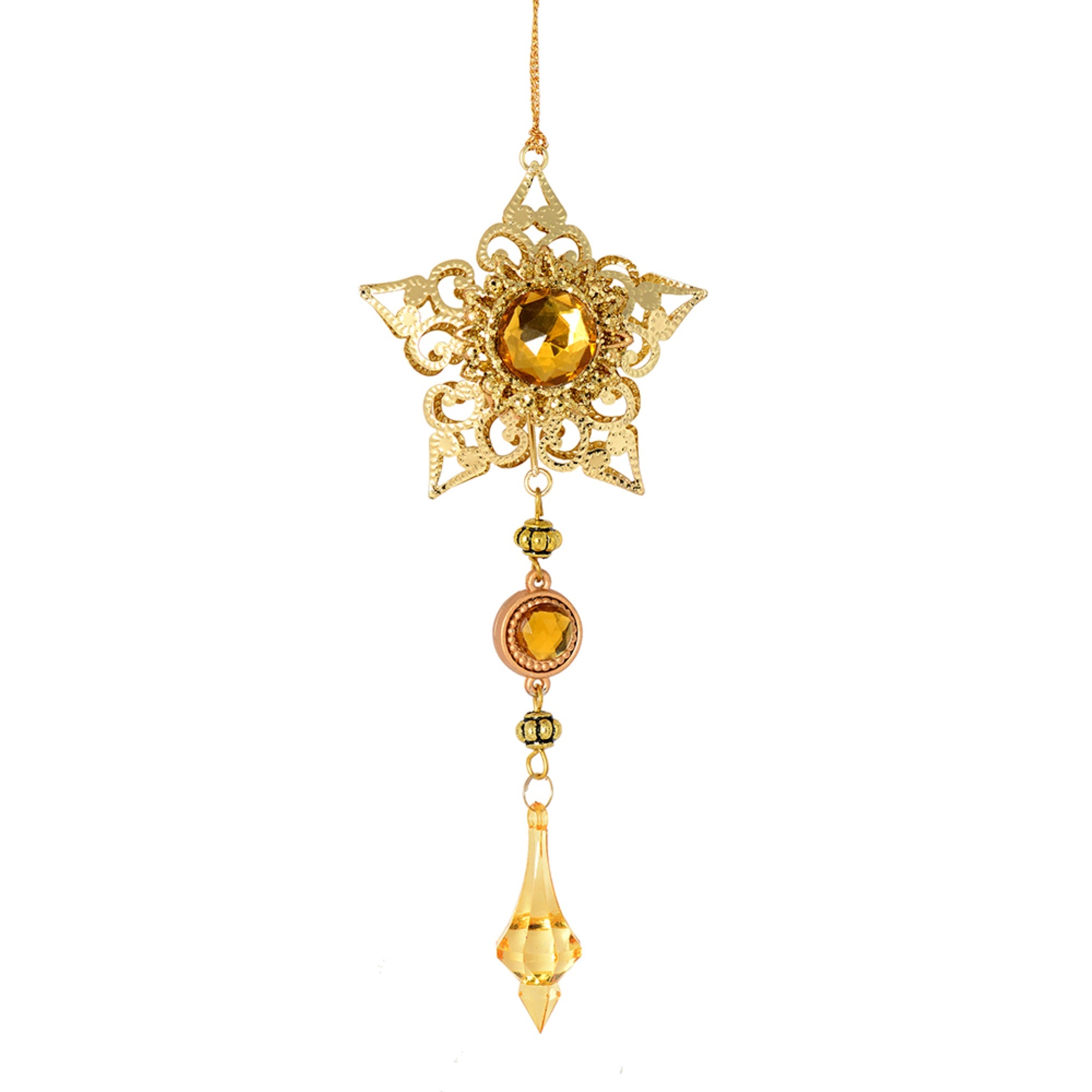 6.5” Champagne Metal Star Dangle Orn 2Bg