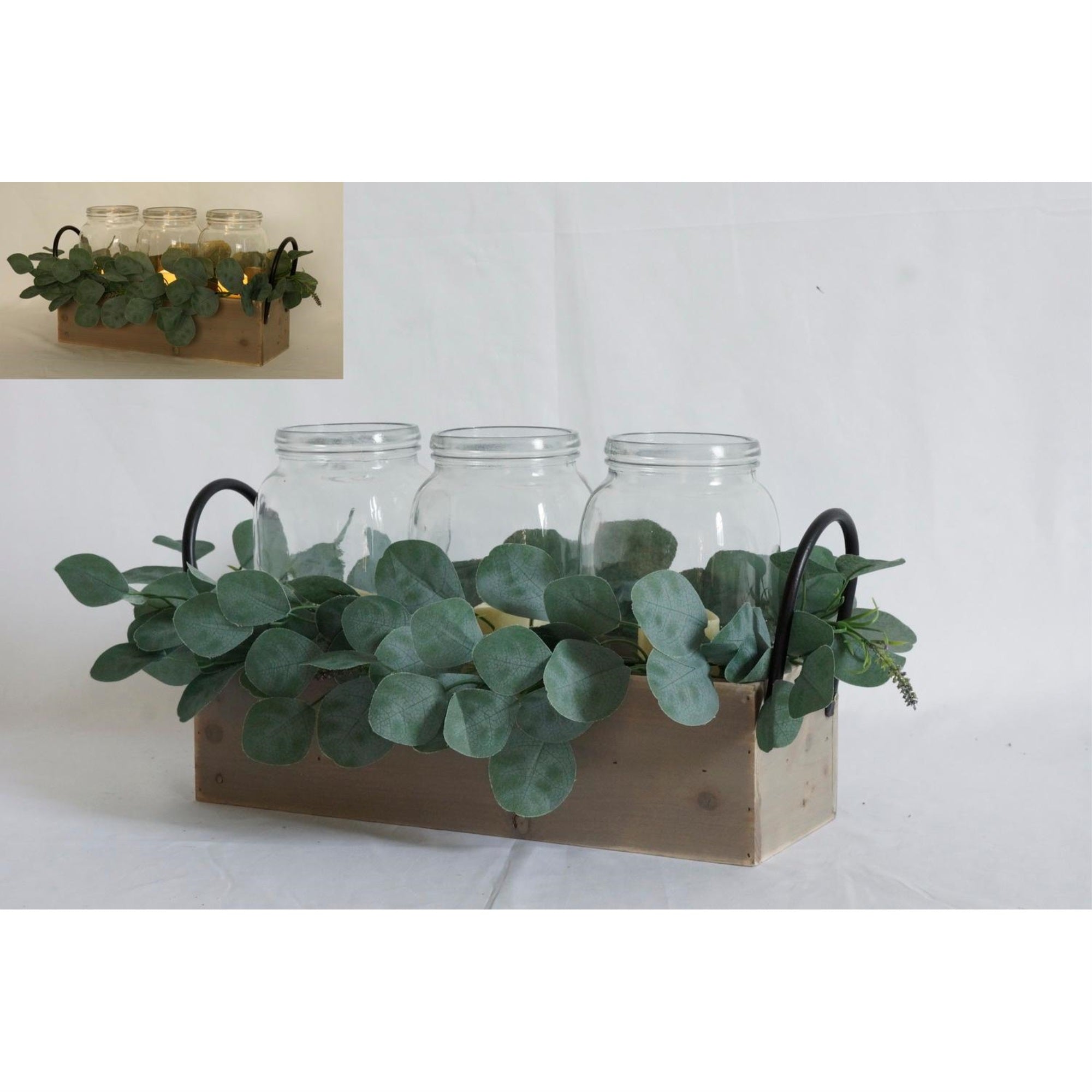 Led Nat Wood Box With Greenery