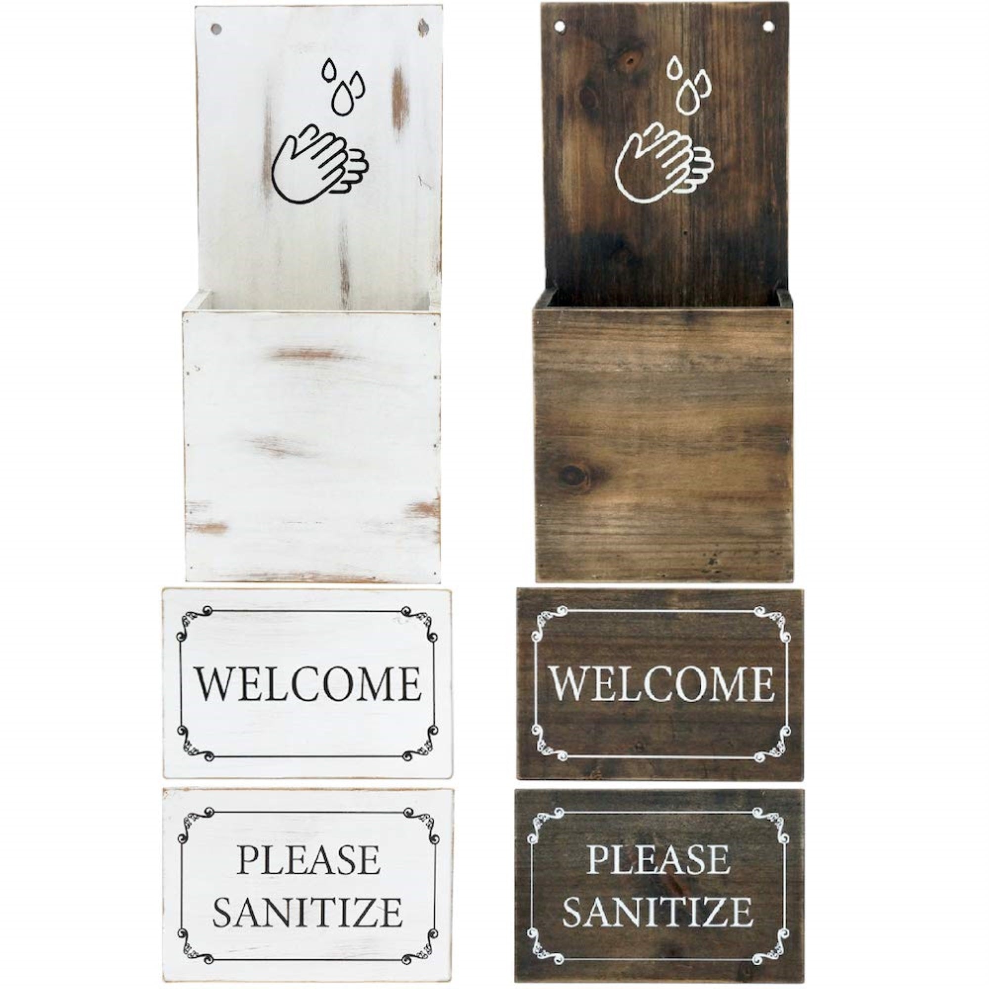 Welcome Sign With Hand Sanitizer Dispenser Container Set Of 2, 16-Inch