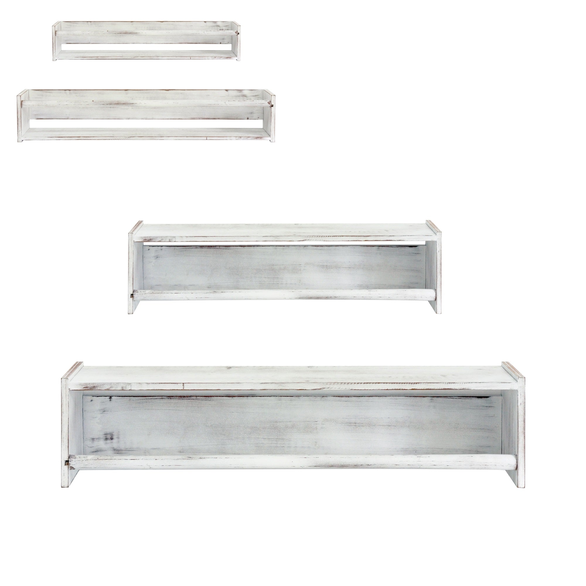 Wood Floating Wall Shelf Distressed White Set of 2