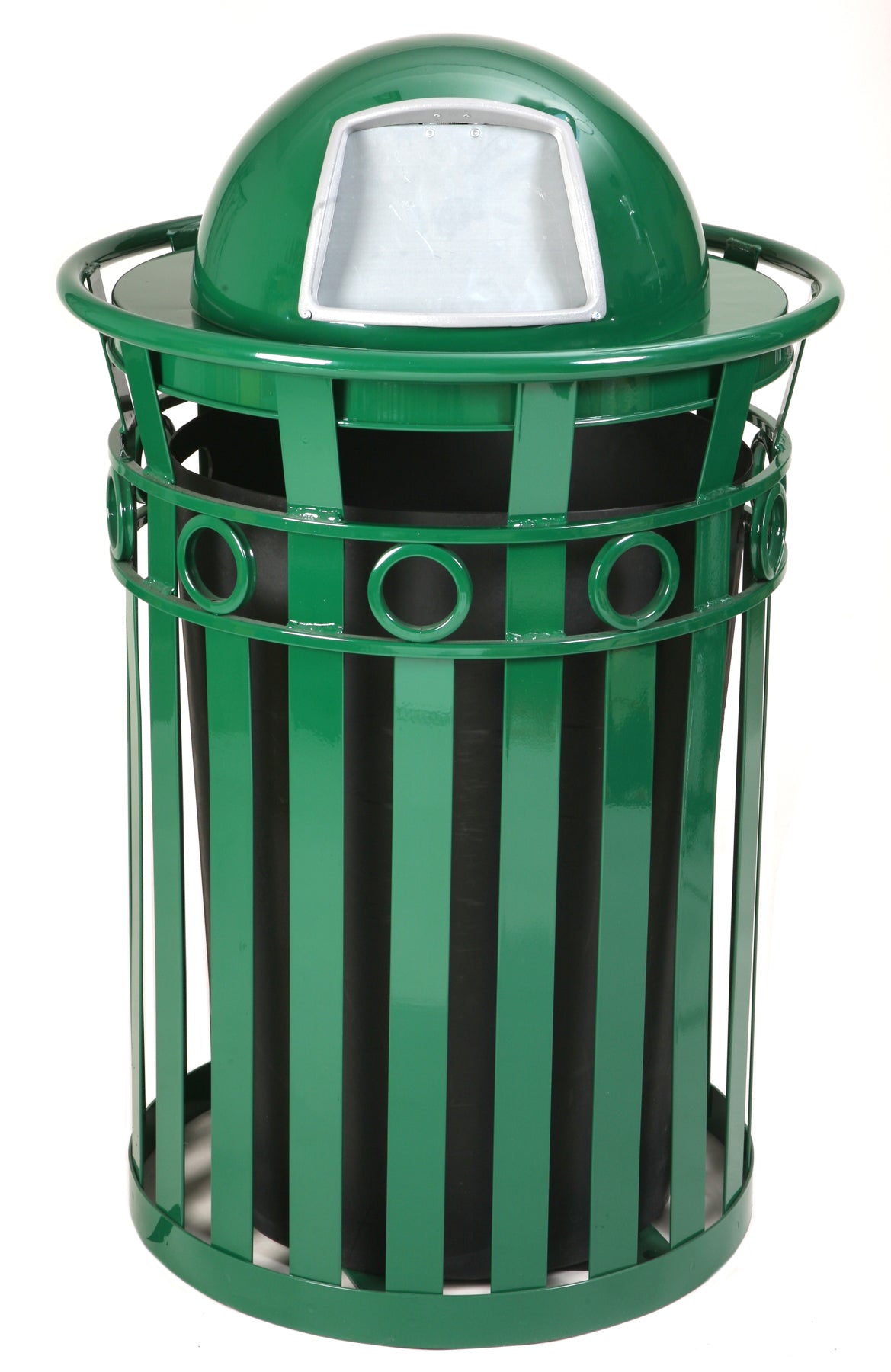 M3600-R-Dt-Gn-Vv Ergode Trash Receptacle - Durable Metal With Dome Lid, Graffiti-Resistant, Decorative Ring, Leveling Feet, Plas