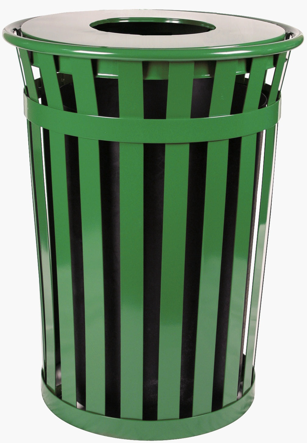 Ergode M3601-Ft-Gn-Vv Outdoor Trash Receptacle | Durable Flat Bar Steel Construction | Flat Top Lid | Graffiti Deterrence | Tgic